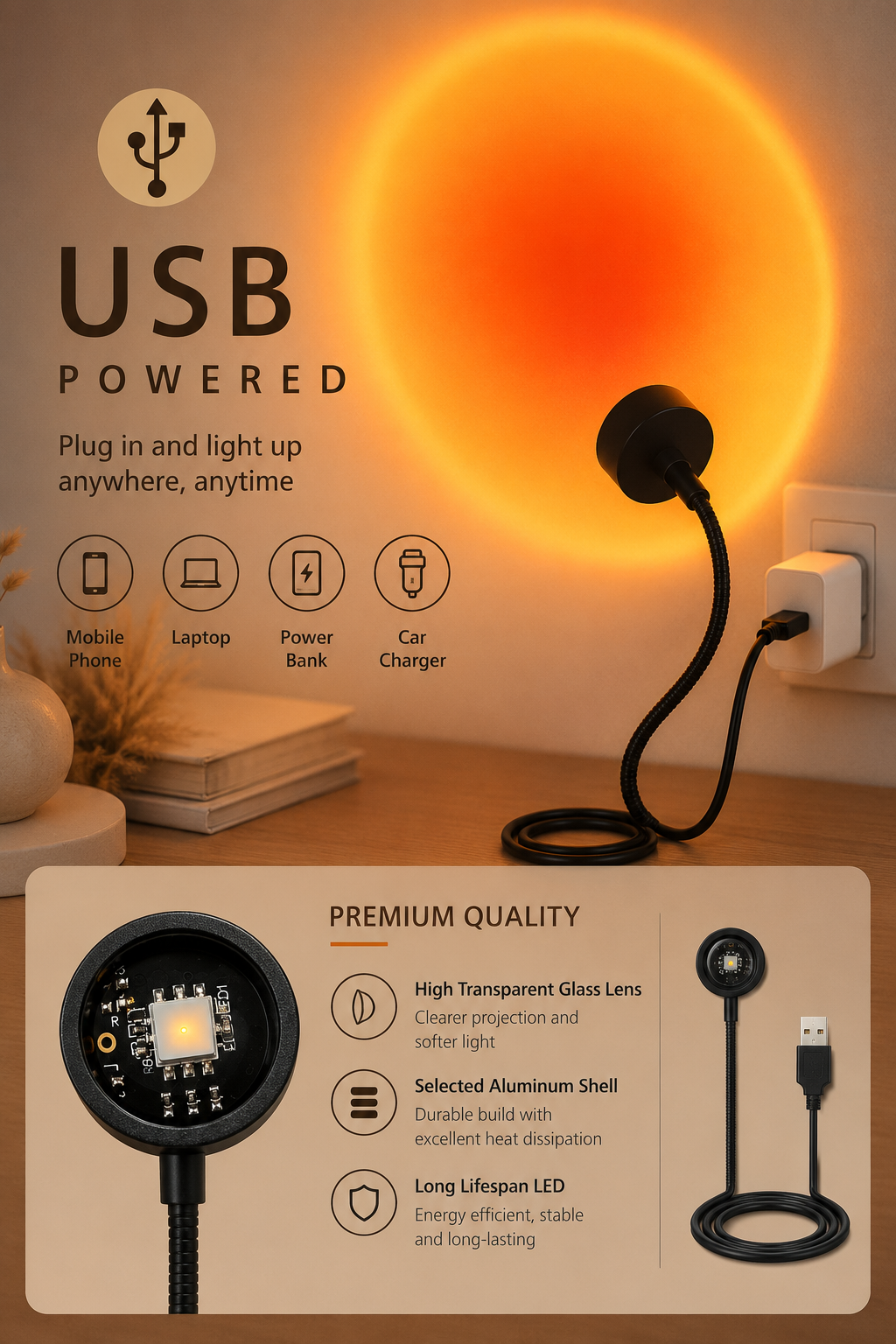 Sunset Projection Lamp – Transform Any Room with a Warm Glow